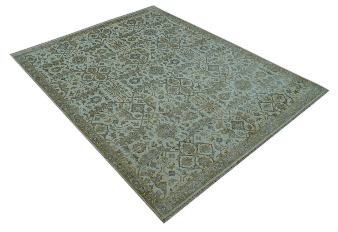 Blue And Gold Fine Hand Knotted traditional Oriental Oushak design 8x10 wool area rug - The Rug Decor