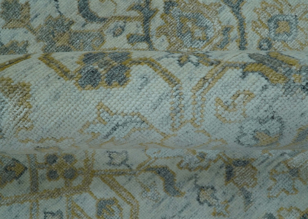 Blue And Gold Fine Hand Knotted traditional Oriental Oushak design 8x10 wool area rug - The Rug Decor