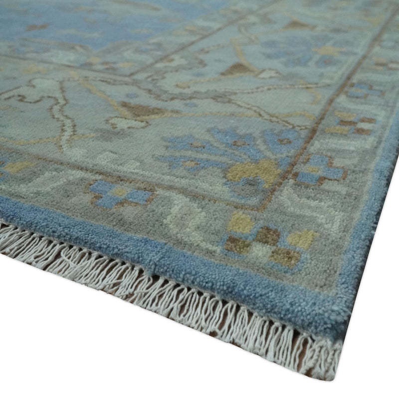 Blue and Gray Hand knotted Oriental Oushak 9x12 wool Area Rug - The Rug Decor