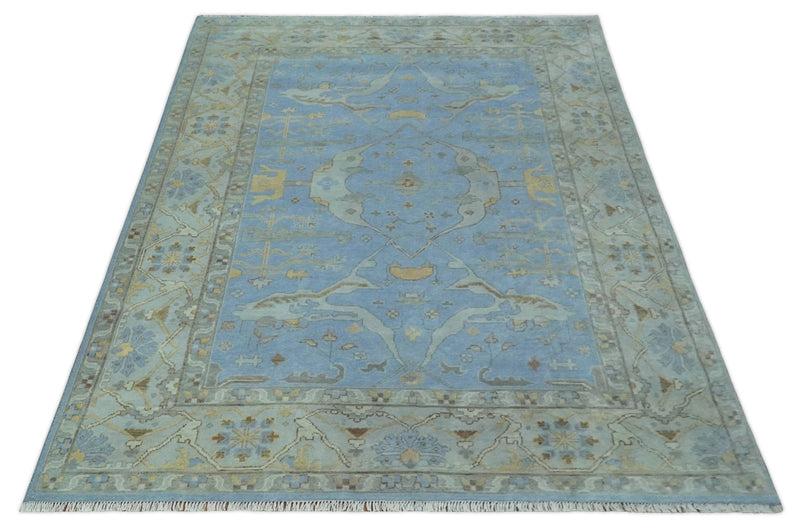 Blue and Gray Hand knotted Oriental Oushak 9x12 wool Area Rug - The Rug Decor