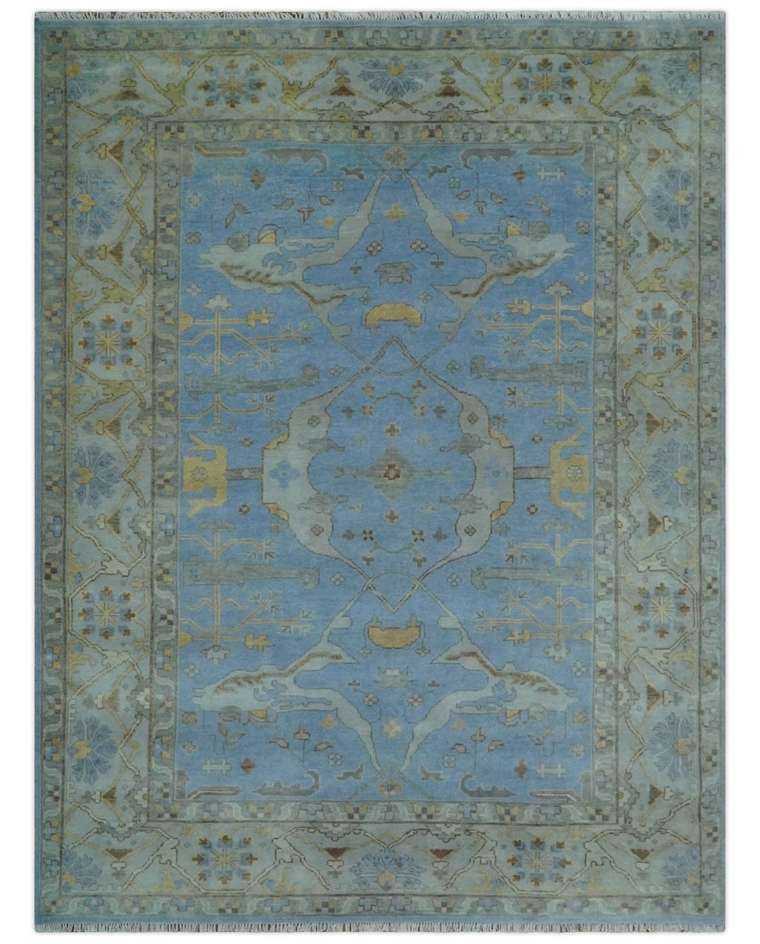 Blue and Gray Hand knotted Oriental Oushak 9x12 wool Area Rug - The Rug Decor