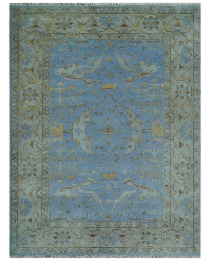 Blue and Gray Hand knotted Oriental Oushak 9x12 wool Area Rug - The Rug Decor