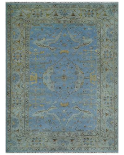 Blue and Gray Hand knotted Oriental Oushak 9x12 wool Area Rug - The Rug Decor