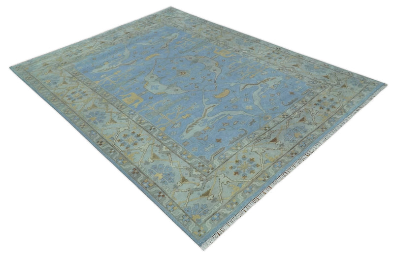 Blue and Gray Hand knotted Oriental Oushak 9x12 wool Area Rug - The Rug Decor