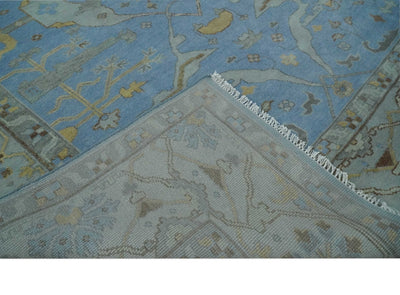 Blue and Gray Hand knotted Oriental Oushak 9x12 wool Area Rug - The Rug Decor