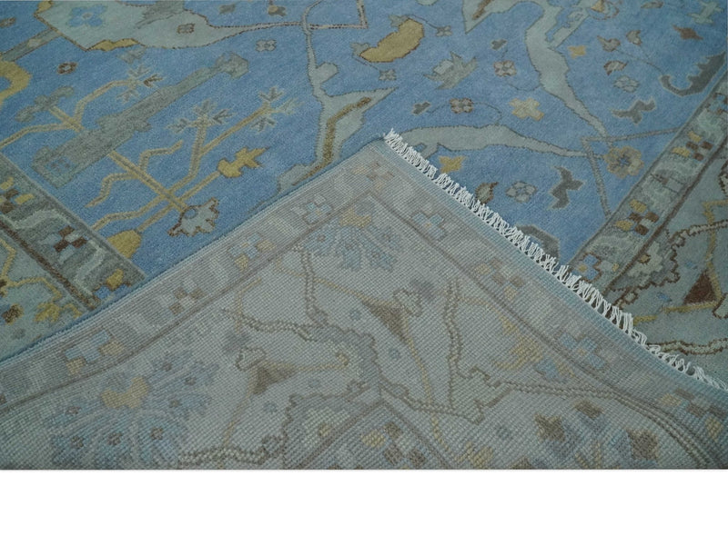 Blue and Gray Hand knotted Oriental Oushak 9x12 wool Area Rug - The Rug Decor