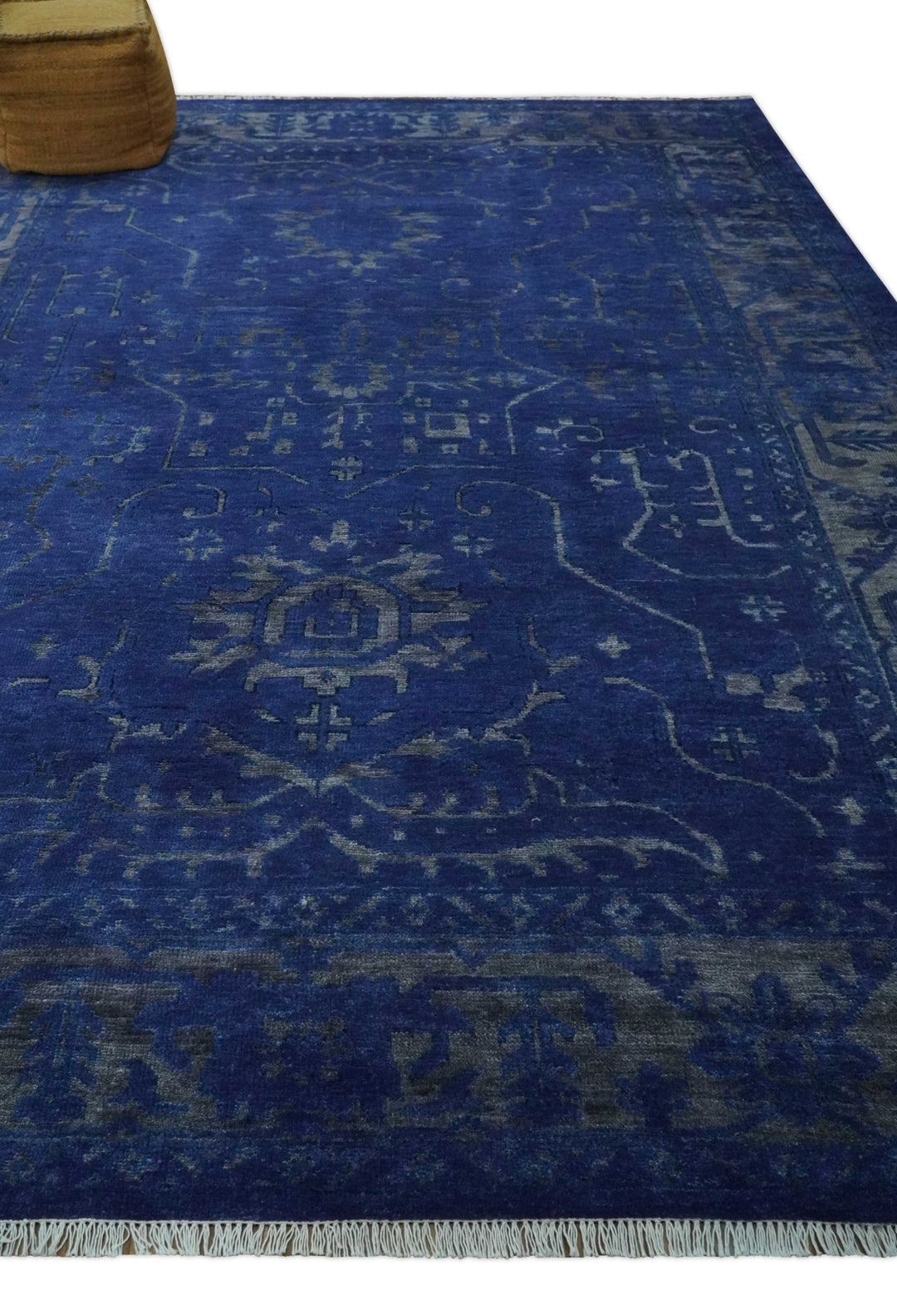 Blue and Gray Hand knotted Oriental Oushak Multi Size wool Area Rug - The Rug Decor