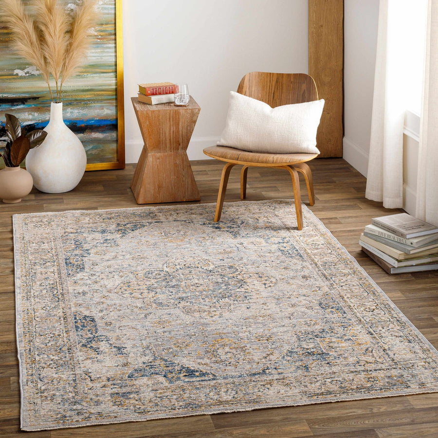 Blue And Gray Traditional Style Machine Woven Rug - The Rug Decor