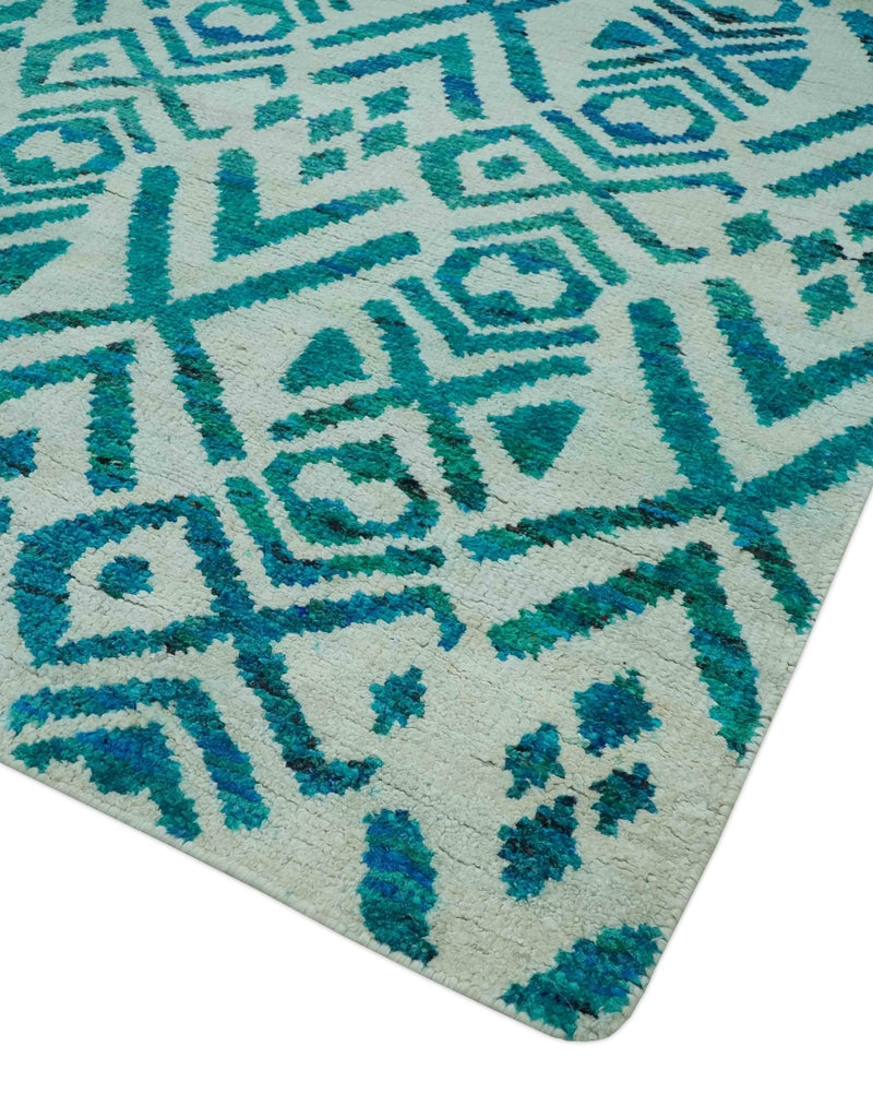 Blue and Ivory 5.6x8 Traditional Ikat design Hand Knotted wool area rug - The Rug Decor