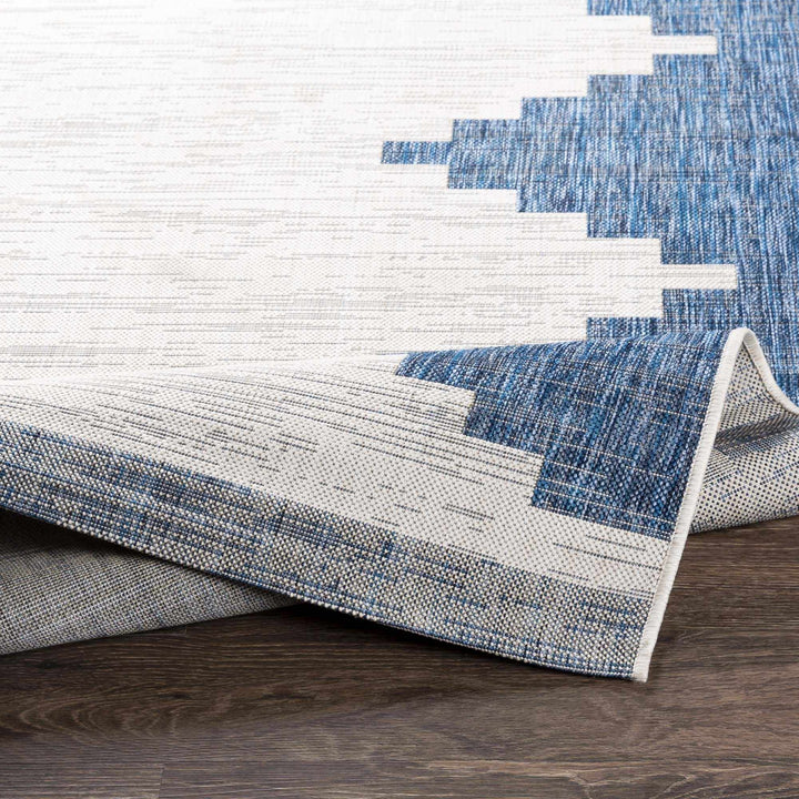 Blue and Ivory Geometrical Indoor and Outdoor Multi Size Washable Area Rug - The Rug Decor