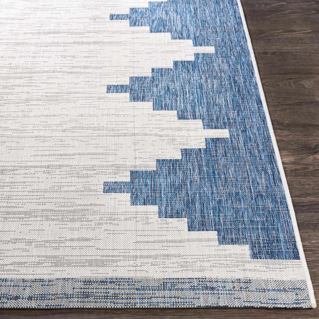 Blue and Ivory Geometrical Indoor and Outdoor Multi Size Washable Area Rug - The Rug Decor