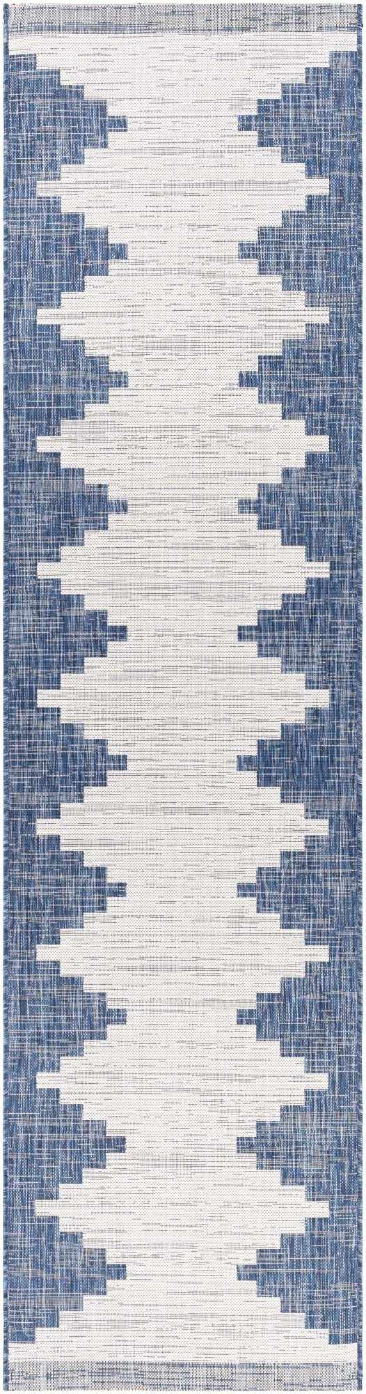 Blue and Ivory Geometrical Indoor and Outdoor Multi Size Washable Area Rug - The Rug Decor