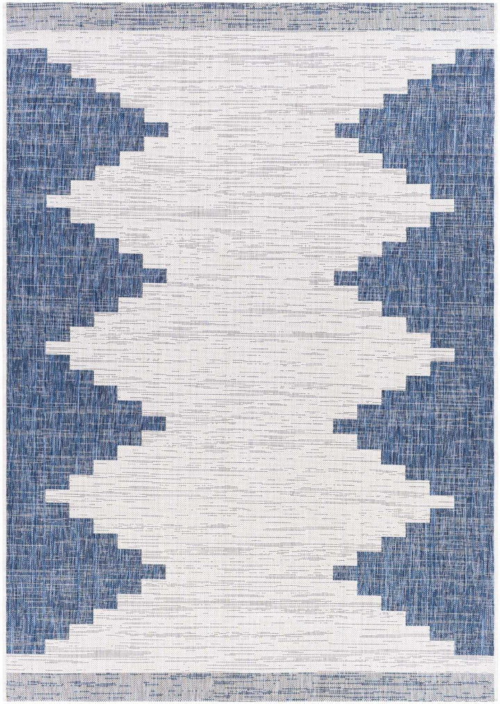 Blue and Ivory Geometrical Indoor and Outdoor Multi Size Washable Area Rug - The Rug Decor