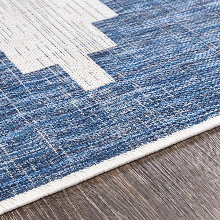 Blue and Ivory Geometrical Indoor and Outdoor Multi Size Washable Area Rug - The Rug Decor