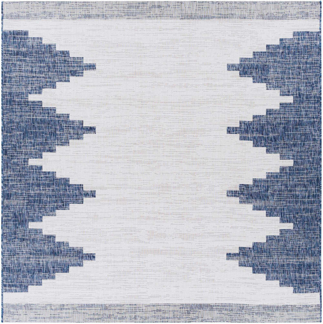 Blue and Ivory Geometrical Indoor and Outdoor Multi Size Washable Area Rug - The Rug Decor