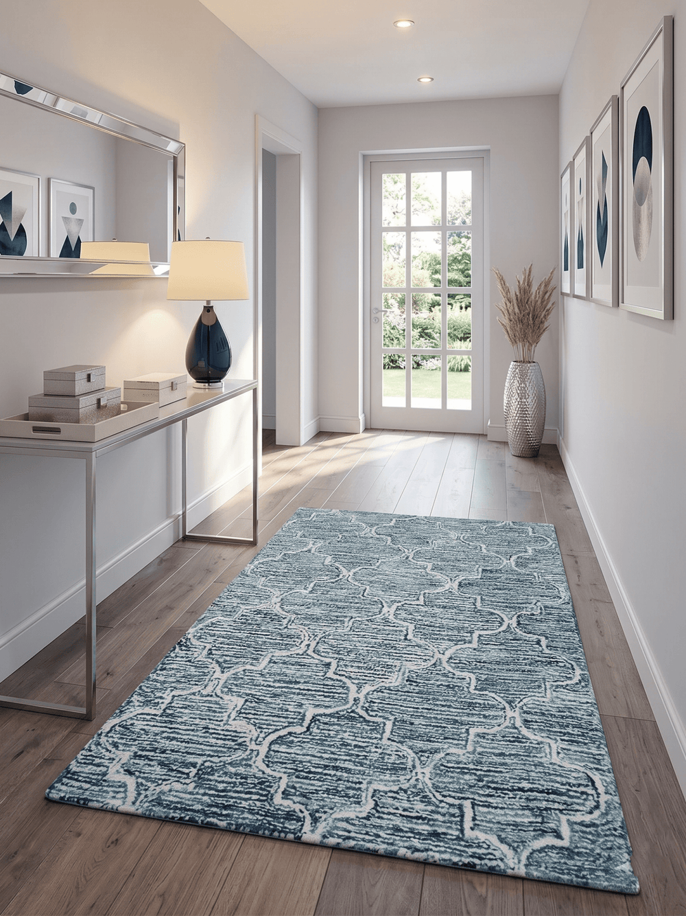 Blue and Ivory Modern Geometric Hand Tufted Natural Wool Rug - The Rug Decor
