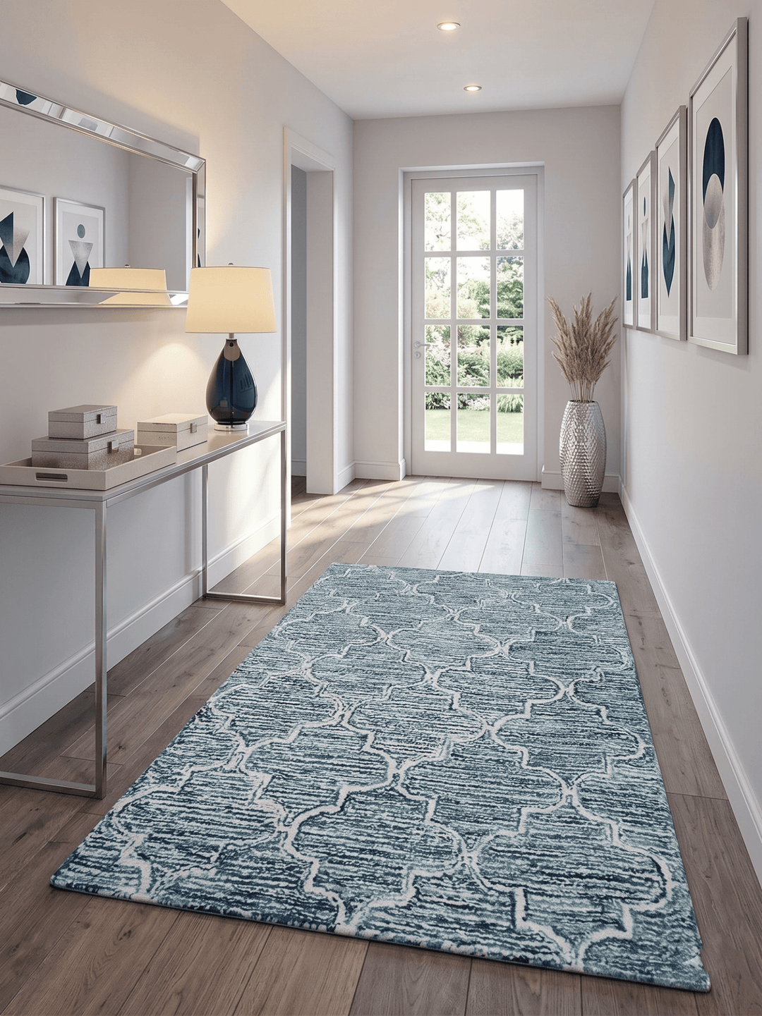 Blue and Ivory Modern Geometric Hand Tufted Natural Wool Rug - The Rug Decor