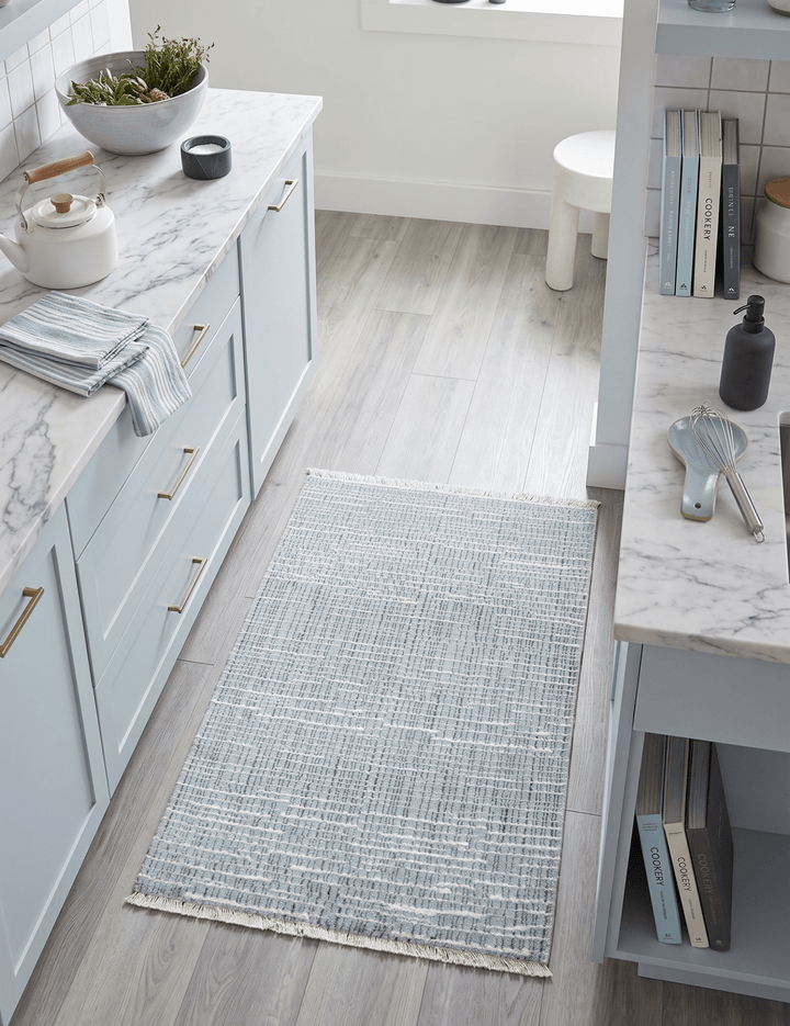 Blue and Ivory Modern Pattern Hand Knotted Wool 2x3 Area Rug - The Rug Decor