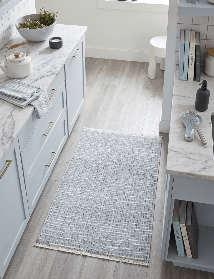 Blue and Ivory Modern Pattern Hand Knotted Wool 2x3 Area Rug - The Rug Decor