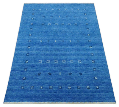 Blue and Ivory Stripes Design 4.6x7 Hand loom wool Area Rug - The Rug Decor