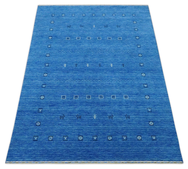 Blue and Ivory Stripes Design 4.6x7 Hand loom wool Area Rug - The Rug Decor