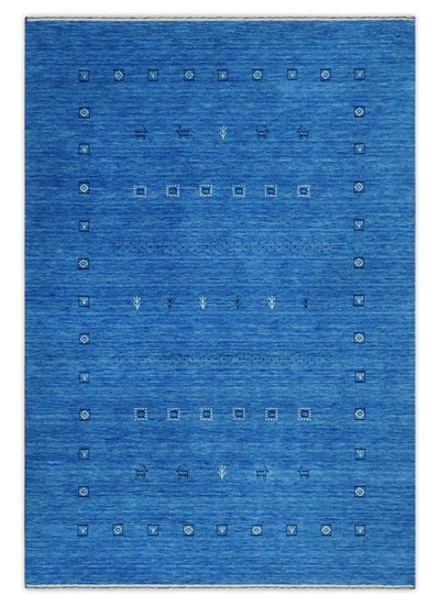 Blue and Ivory Stripes Design 4.6x7 Hand loom wool Area Rug - The Rug Decor