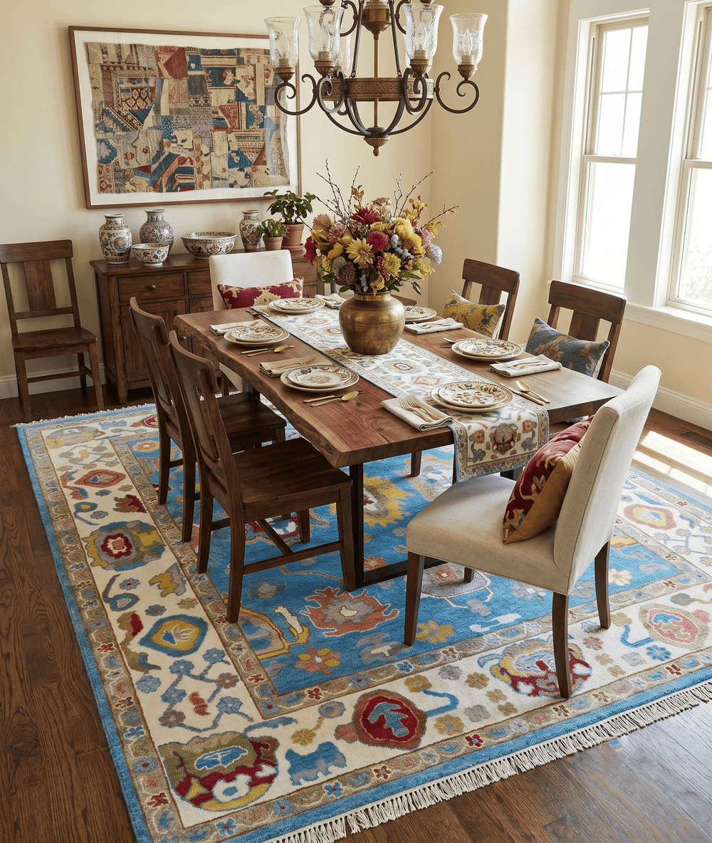 Blue and Ivory Traditional Oushak Hand Knotted Wool Area Rug - The Rug Decor