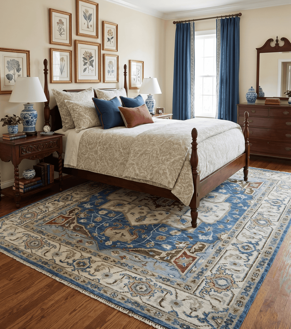 Blue and Ivory Traditional Persian Design Hand knotted Wool Area Rug - The Rug Decor