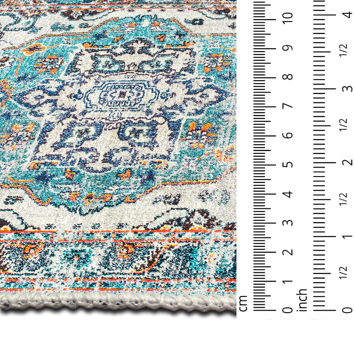 Blue And Ivory Traditional Style Machine Washable Cotton Rug - The Rug Decor