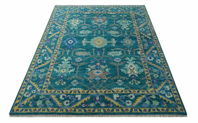 Blue and Mustard Hand knotted Traditional Oriental Oushak 9x12 wool Area Rug - The Rug Decor