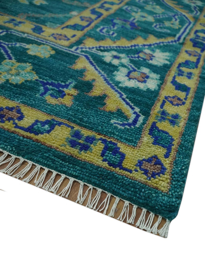 Blue and Mustard Hand knotted Traditional Oriental Oushak 9x12 wool Area Rug - The Rug Decor