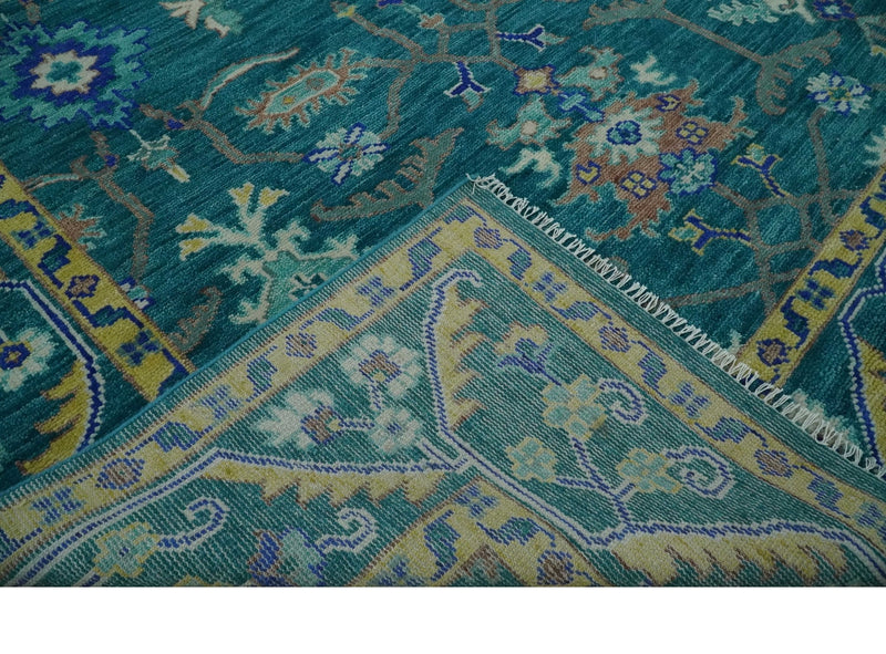 Blue and Mustard Hand knotted Traditional Oriental Oushak 9x12 wool Area Rug - The Rug Decor