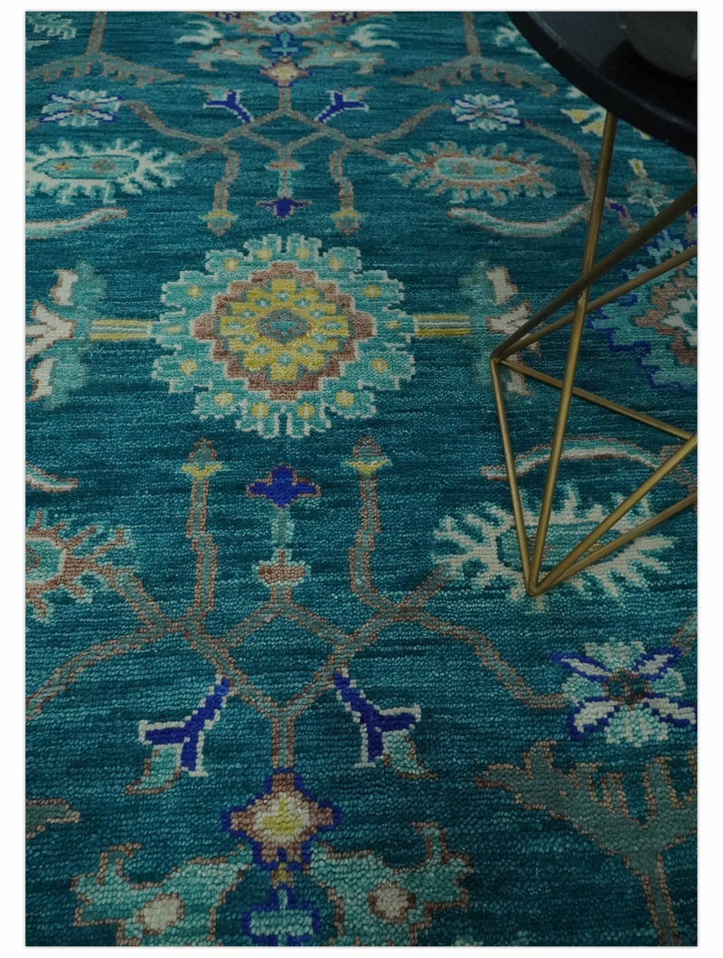 Blue and Mustard Hand knotted Traditional Oriental Oushak 9x12 wool Area Rug - The Rug Decor