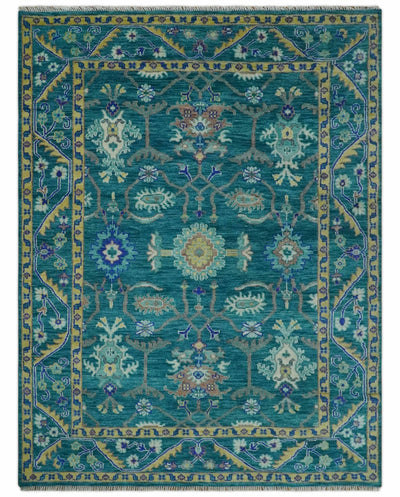 Blue and Mustard Hand knotted Traditional Oriental Oushak 9x12 wool Area Rug - The Rug Decor