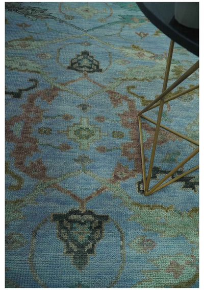 Blue and Olive 9x12 Traditional Hand Knotted Oriental Oushak wool Area Rug - The Rug Decor