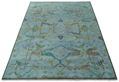 Blue and Olive 9x12 Traditional Hand Knotted Oriental Oushak wool Area Rug - The Rug Decor