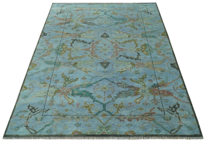 Blue and Olive 9x12 Traditional Hand Knotted Oriental Oushak wool Area Rug - The Rug Decor