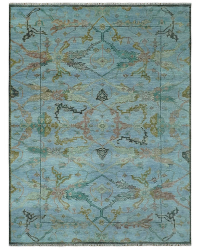 Blue and Olive 9x12 Traditional Hand Knotted Oriental Oushak wool Area Rug - The Rug Decor