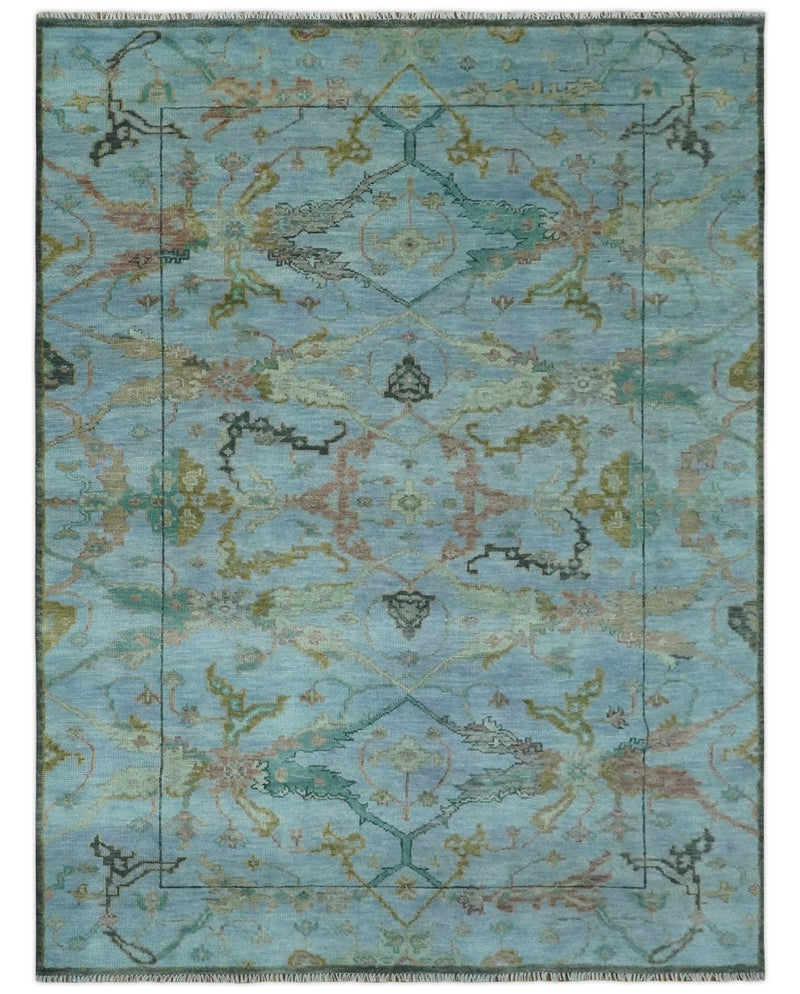 Blue and Olive 9x12 Traditional Hand Knotted Oriental Oushak wool Area Rug - The Rug Decor