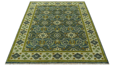 Blue and Olive Traditional motifs design 8x10 wool area rug - The Rug Decor