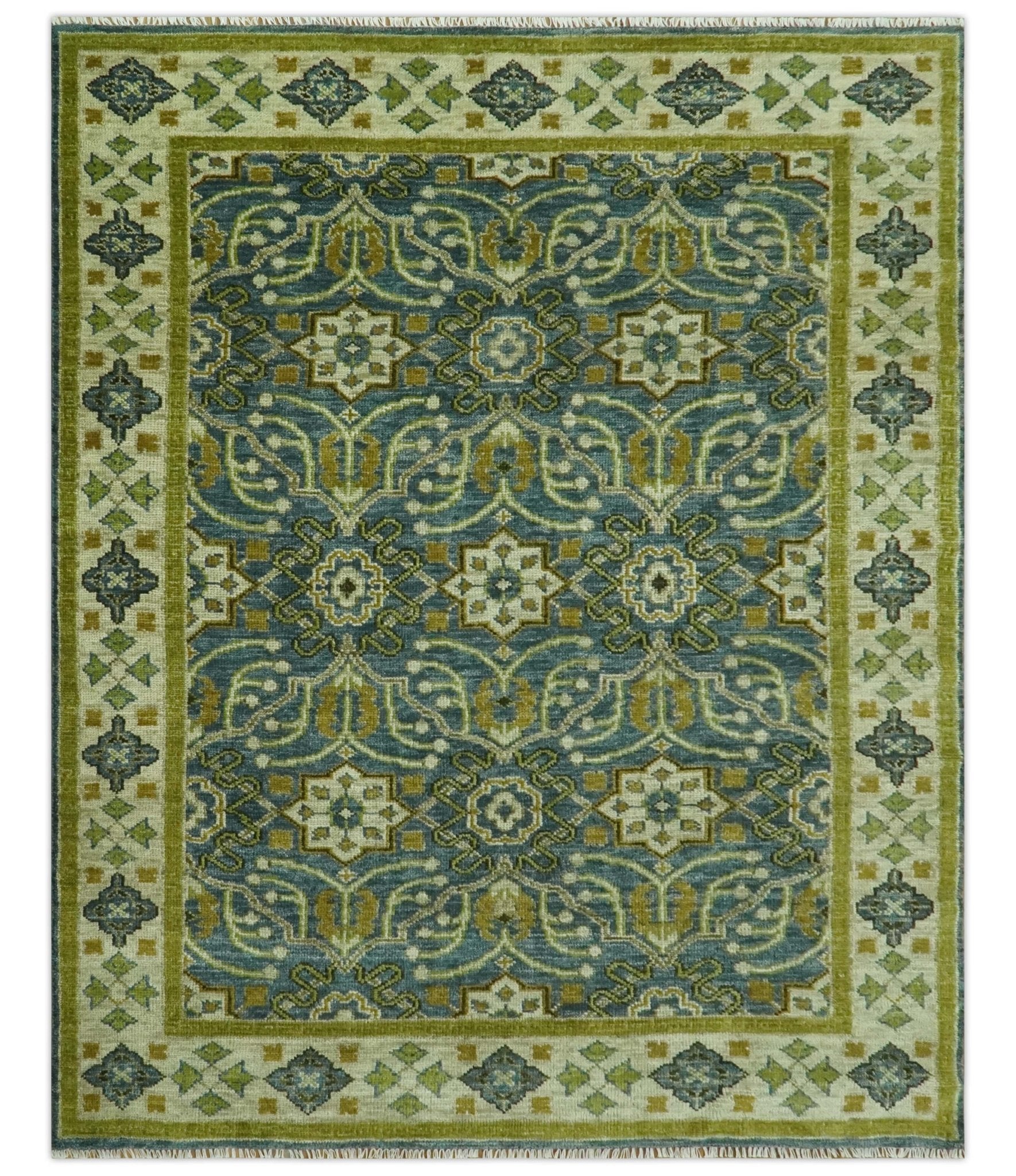 Gray and Olive Traditional Floral motifs design 8x10 wool rug – The Rug ...