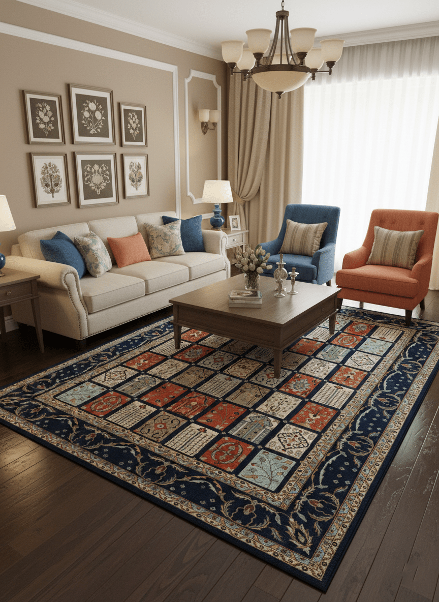 Blue And Orange Traditional Floral Design 8x11 Hand Knotted wool Area Rug - The Rug Decor