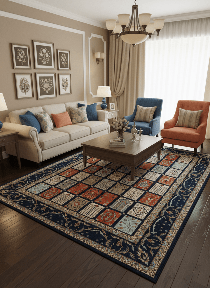 Blue And Orange Traditional Floral Design 8x11 Hand Knotted wool Area Rug - The Rug Decor