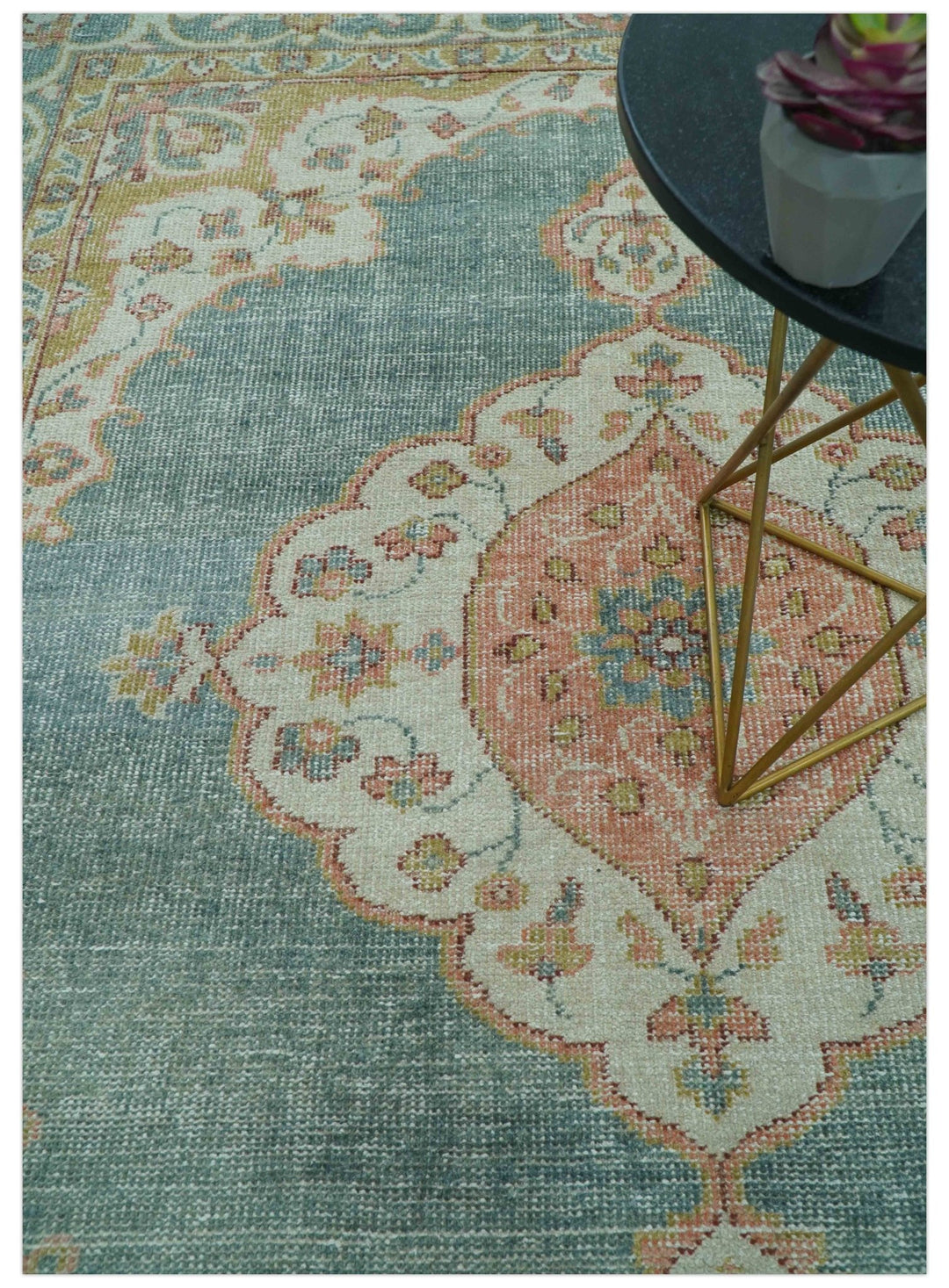 Blue And Peach Traditional Turkish Design Hand Knotted 8x10 Wool Area Rug - The Rug Decor