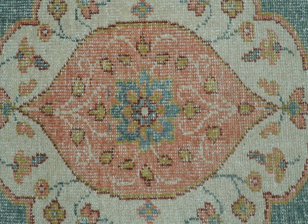 Blue And Peach Traditional Turkish Design Hand Knotted 8x10 Wool Area Rug - The Rug Decor