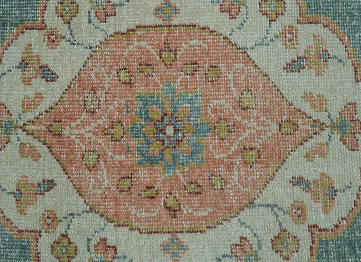 Blue And Peach Traditional Turkish Design Hand Knotted 8x10 Wool Area Rug - The Rug Decor