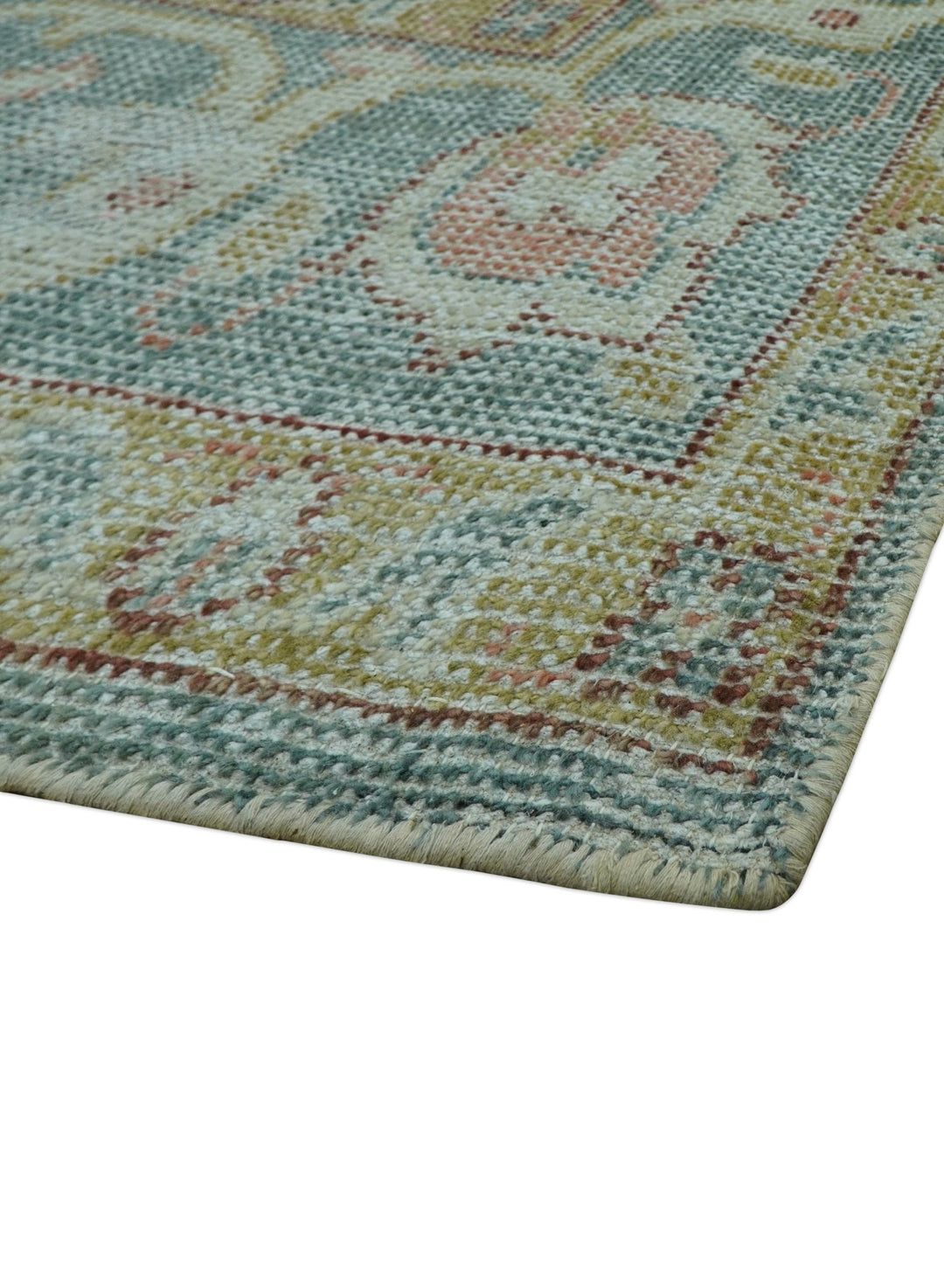 Blue And Peach Traditional Turkish Design Hand Knotted 8x10 Wool Area Rug - The Rug Decor