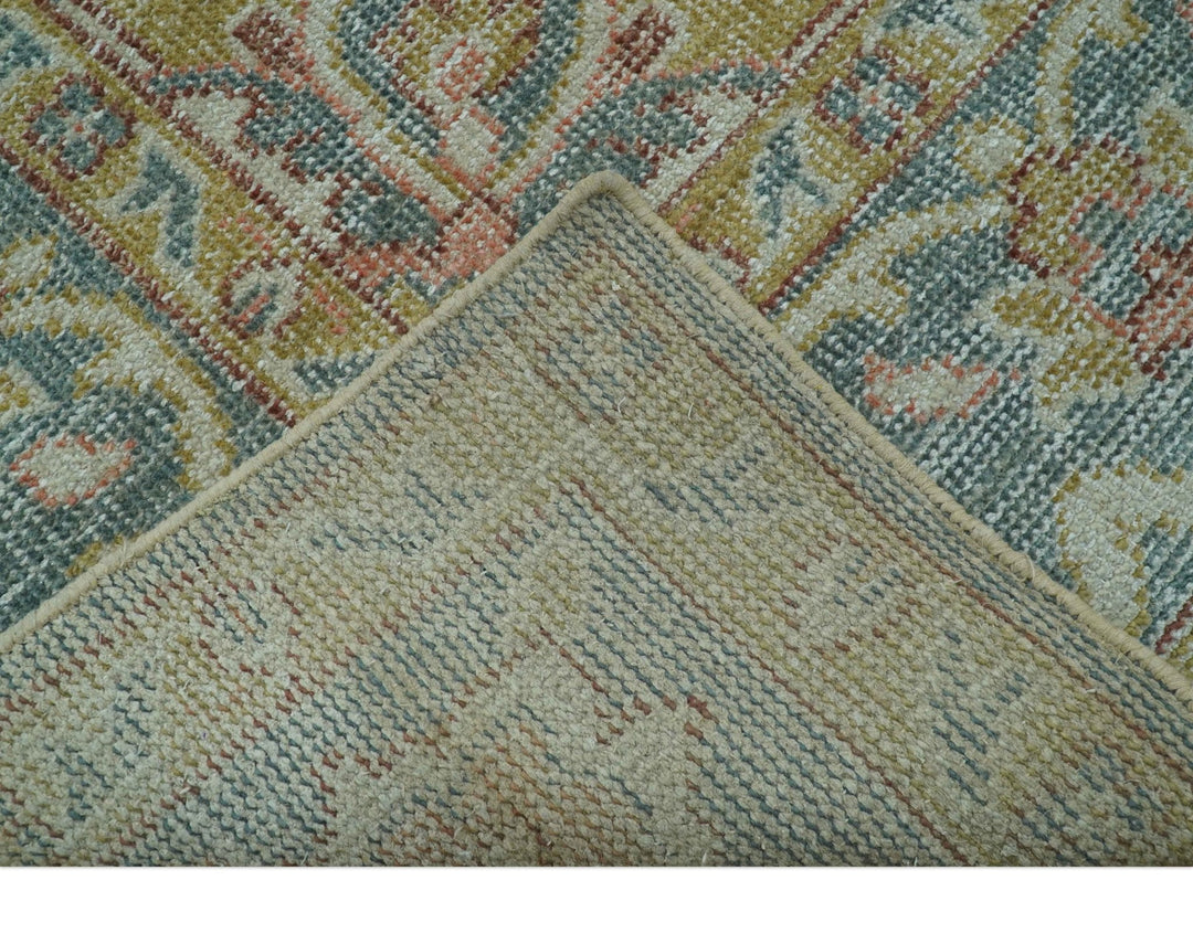 Blue And Peach Traditional Turkish Design Hand Knotted 8x10 Wool Area Rug - The Rug Decor