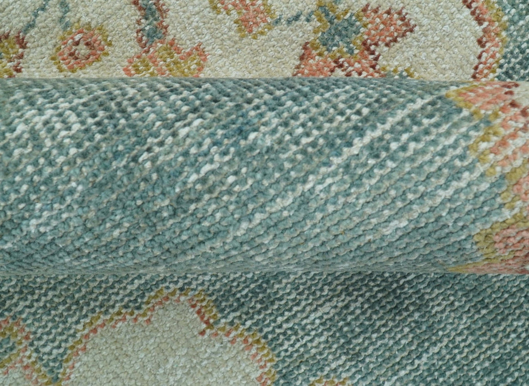 Blue And Peach Traditional Turkish Design Hand Knotted 8x10 Wool Area Rug - The Rug Decor