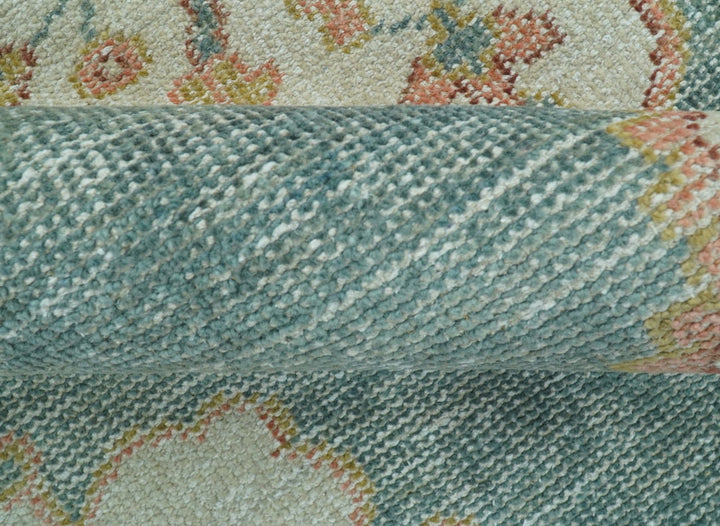 Blue And Peach Traditional Turkish Design Hand Knotted 8x10 Wool Area Rug - The Rug Decor